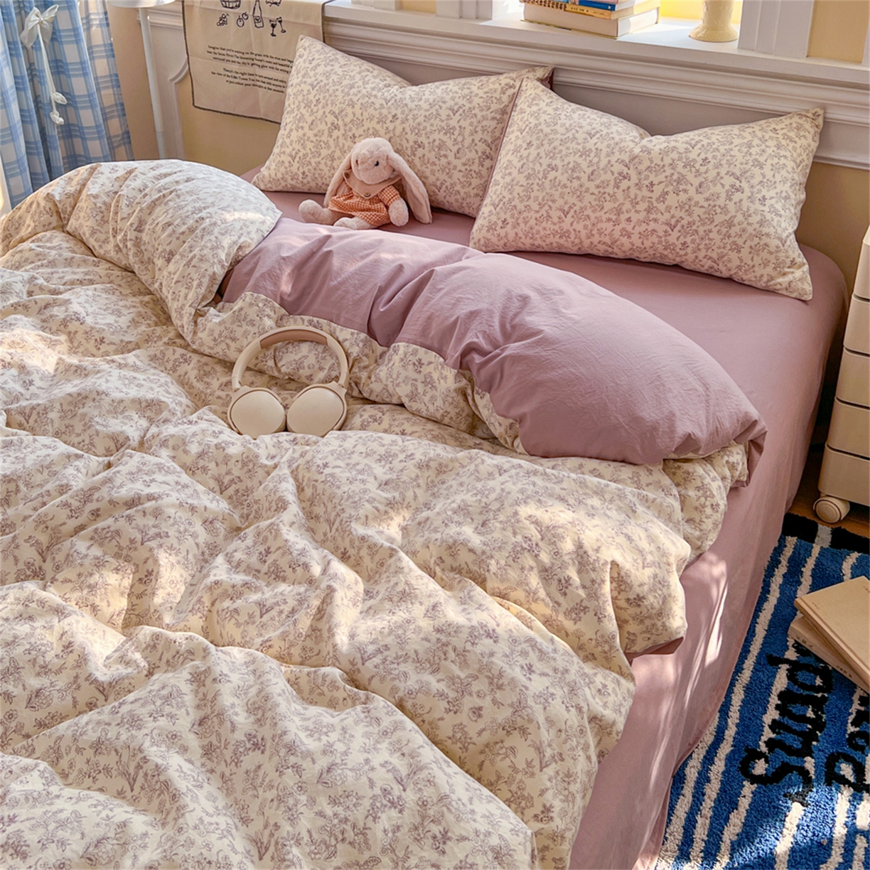 91家纺网 家纺一手货源 找家纺 玉海棠家纺 2026新款古法水洗仿棉云感纱四件套 南风