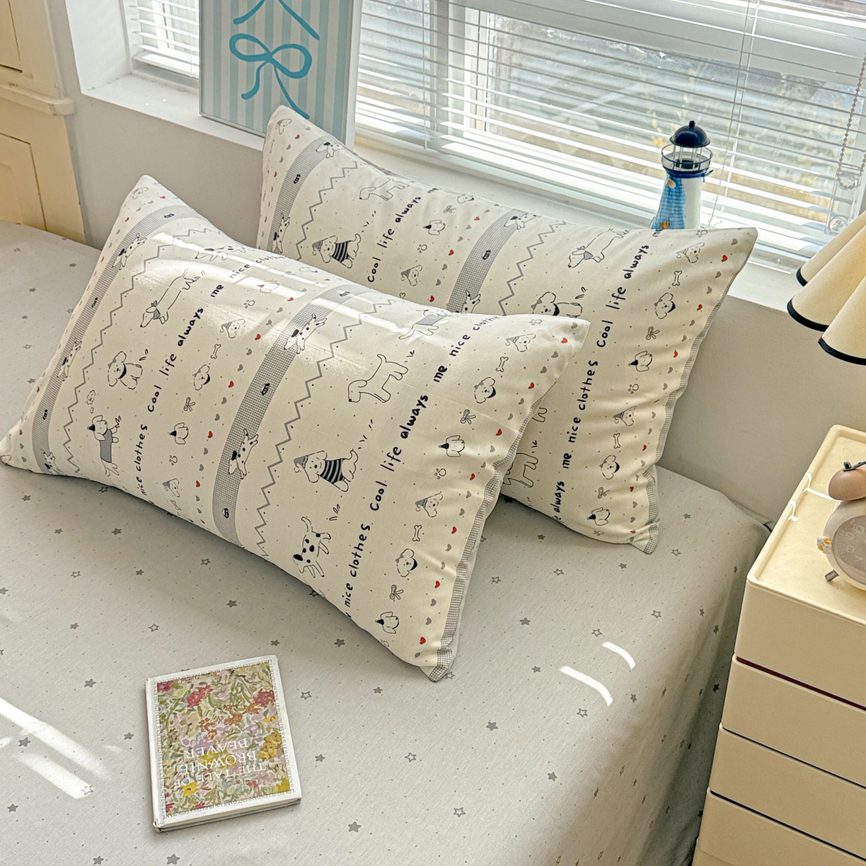 91家纺网 家纺一手货源 找家纺 名品家纺 2026新款100%纯棉枕套系列 线条小狗