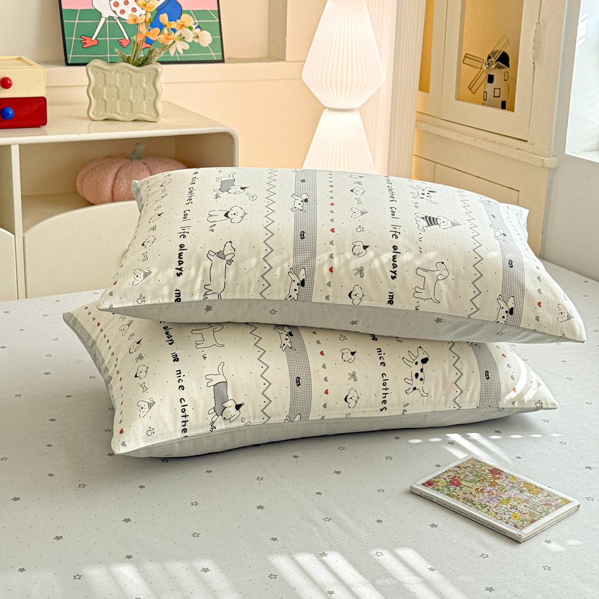 91家纺网 家纺一手货源 找家纺 名品家纺 2026新款100%纯棉枕套系列 线条小狗