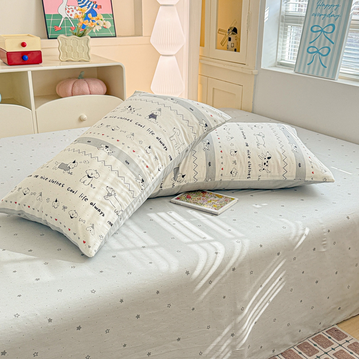 91家纺网 家纺一手货源 找家纺 名品家纺 2026新款100%纯棉枕套系列 线条小狗