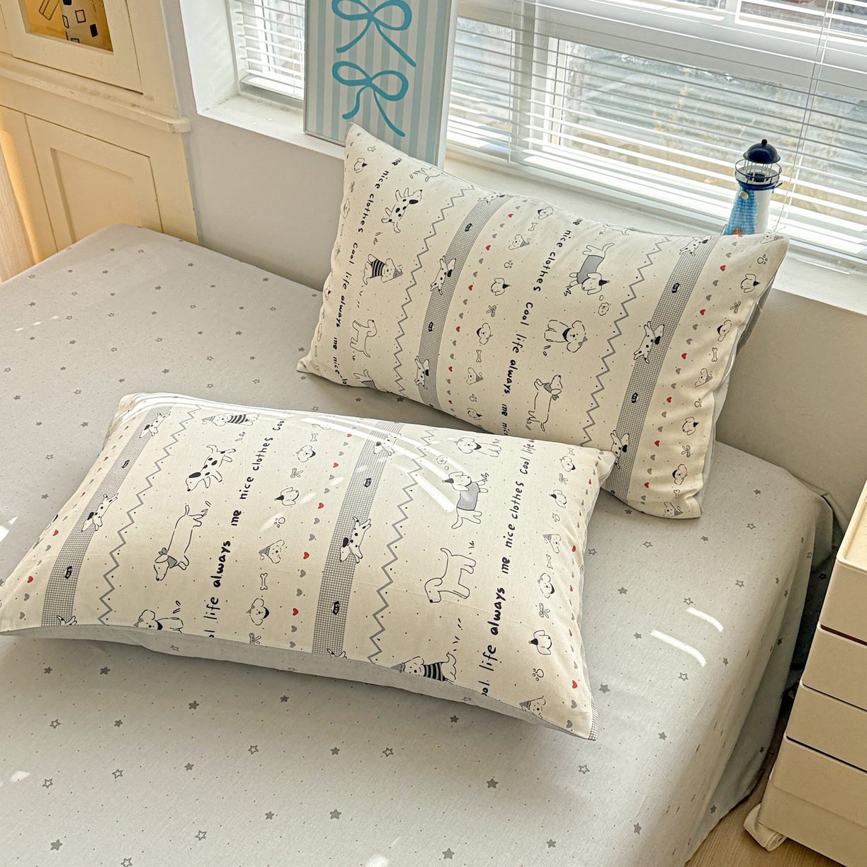 91家纺网 家纺一手货源 找家纺 名品家纺 2026新款100%纯棉枕套系列 线条小狗