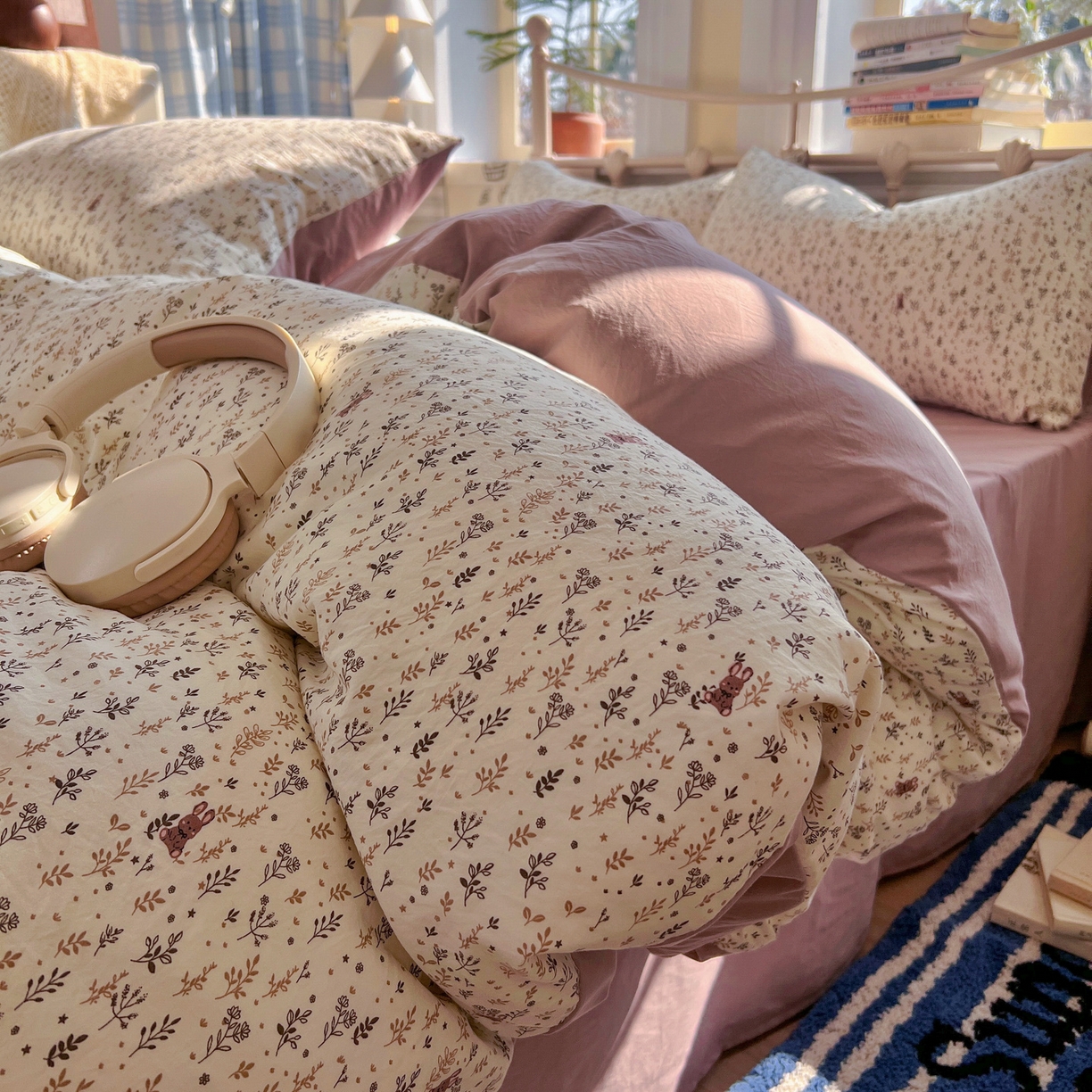 91家纺网 家纺一手货源 找家纺 玉海棠家纺 2026新款古法水洗仿棉云感纱四件套 秋水,秋水