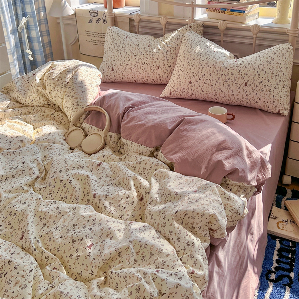 91家纺网 家纺一手货源 找家纺 玉海棠家纺 2026新款古法水洗仿棉云感纱四件套 秋水