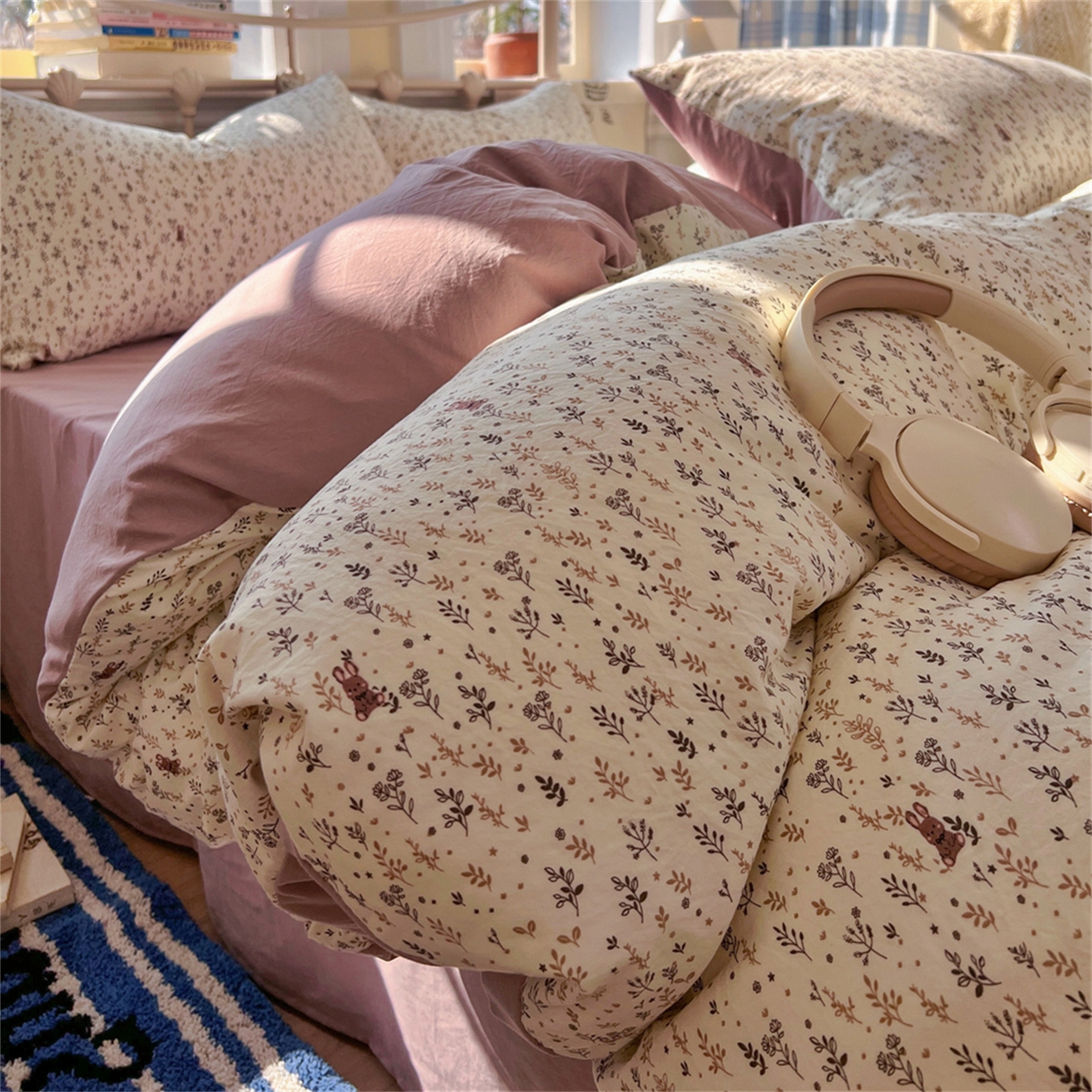 91家纺网 家纺一手货源 找家纺 玉海棠家纺 2026新款古法水洗仿棉云感纱四件套 秋水