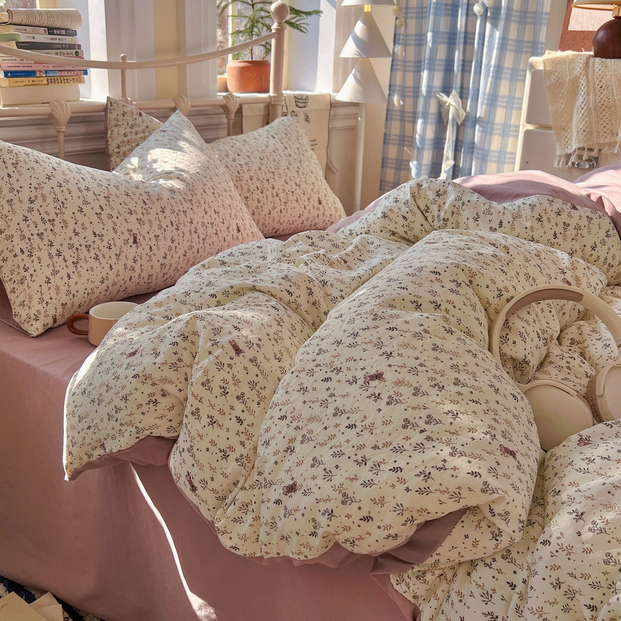 91家纺网 家纺一手货源 找家纺 玉海棠家纺 2026新款古法水洗仿棉云感纱四件套 秋水