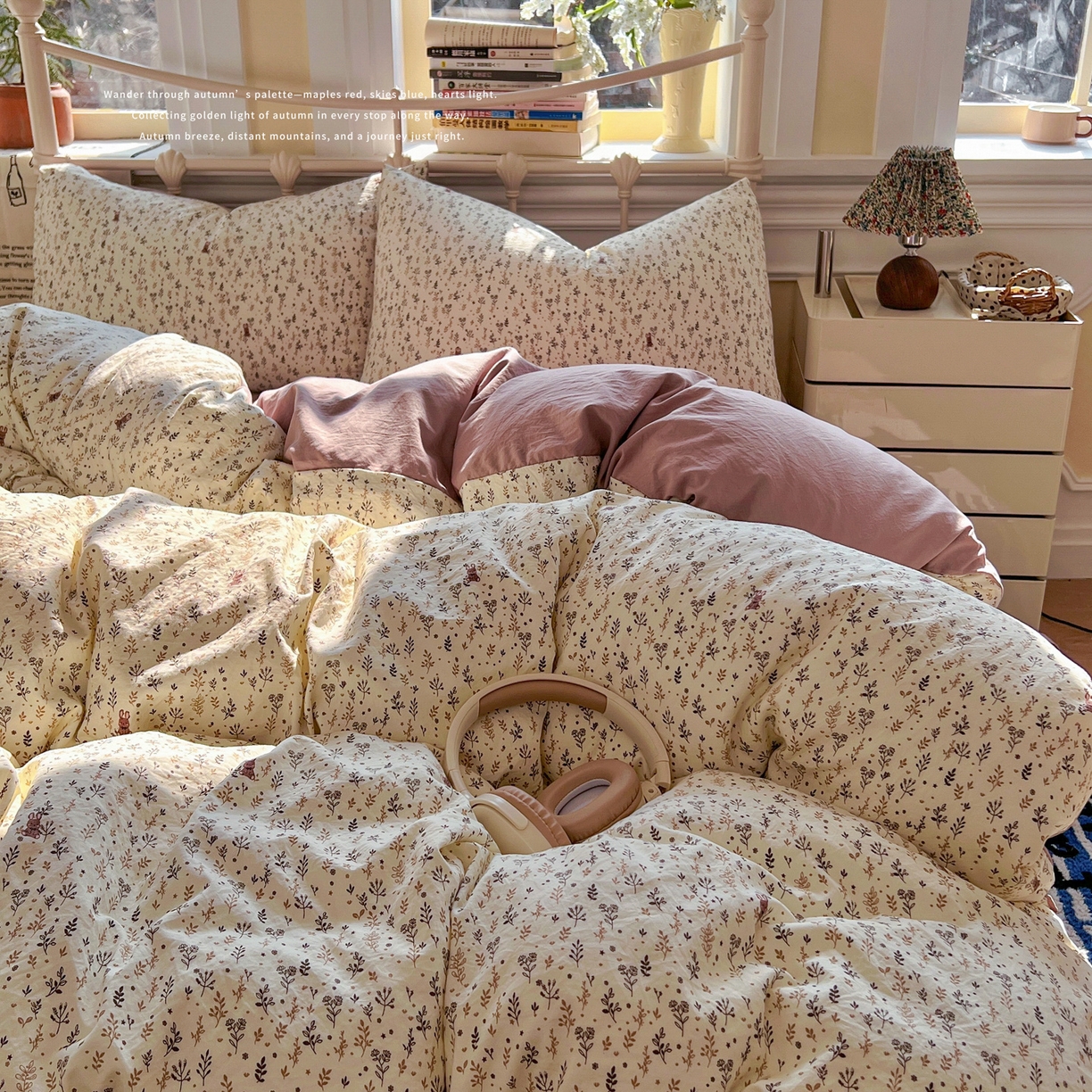 91家纺网 家纺一手货源 找家纺 玉海棠家纺 2026新款古法水洗仿棉云感纱四件套 秋水