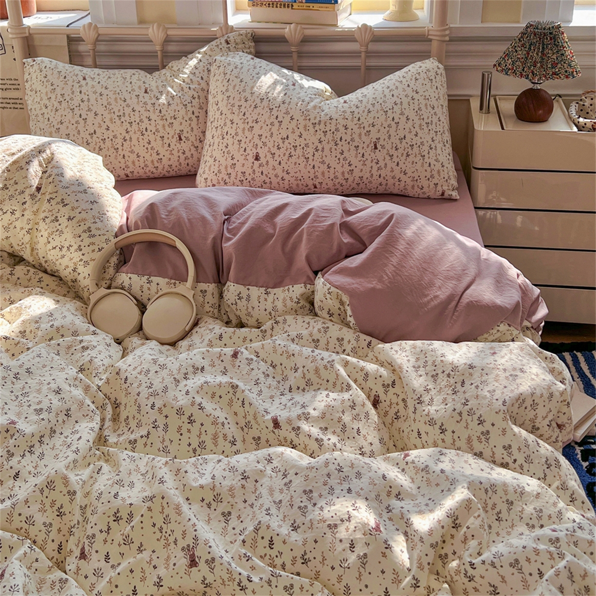 91家纺网 家纺一手货源 找家纺 玉海棠家纺 2026新款古法水洗仿棉云感纱四件套 秋水