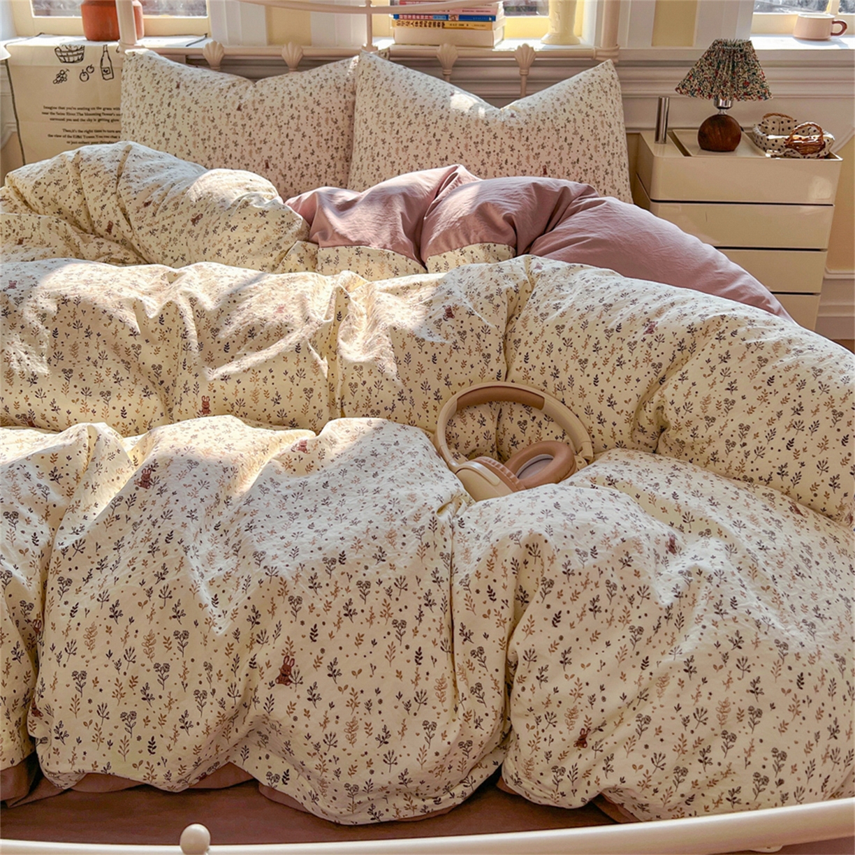 91家纺网 家纺一手货源 找家纺 玉海棠家纺 2026新款古法水洗仿棉云感纱四件套 秋水