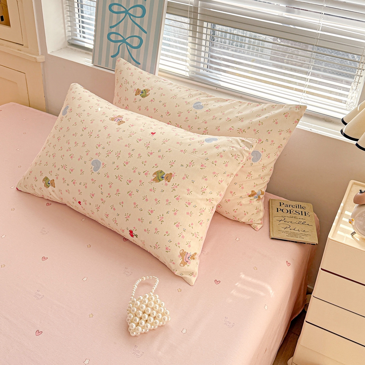 91家纺网 家纺一手货源 找家纺 名品家纺 2026新款100%纯棉枕套系列 樱桃小熊