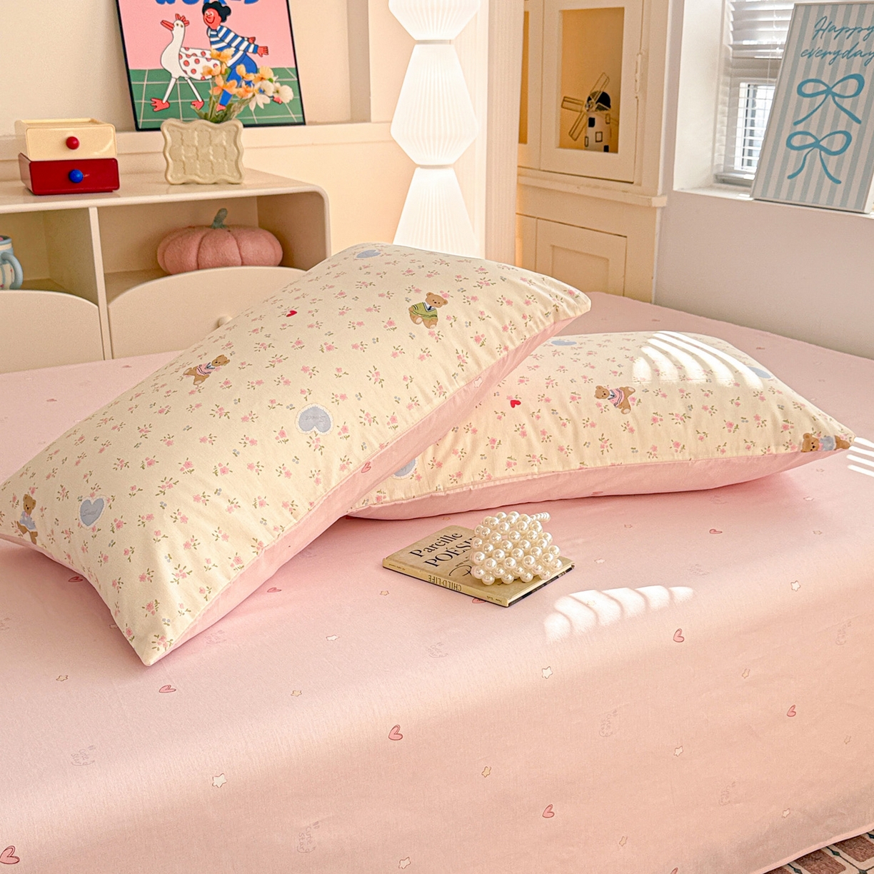 91家纺网 家纺一手货源 找家纺 名品家纺 2026新款100%纯棉枕套系列 樱桃小熊