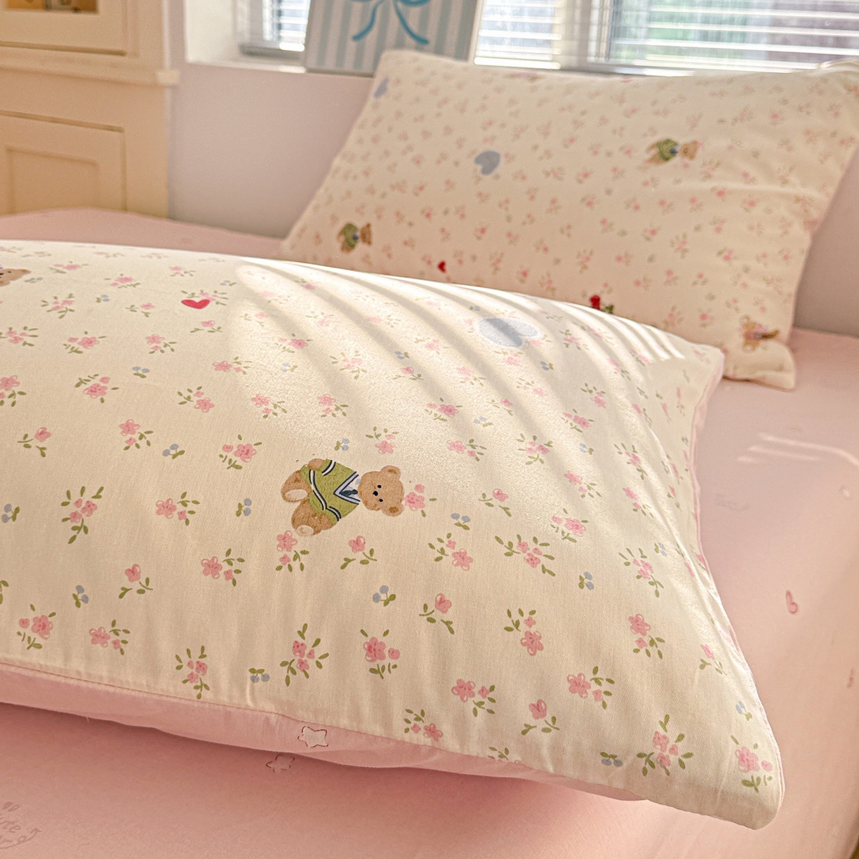 91家纺网 家纺一手货源 找家纺 名品家纺 2026新款100%纯棉枕套系列 樱桃小熊