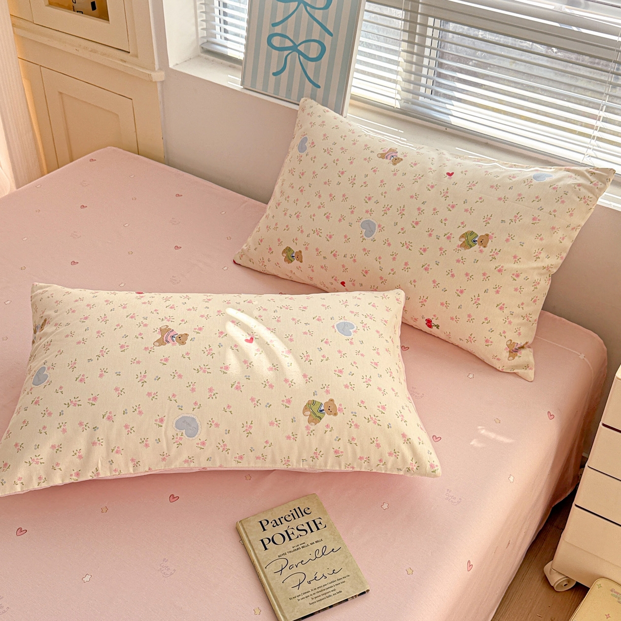 91家纺网 家纺一手货源 找家纺 名品家纺 2026新款100%纯棉枕套系列 樱桃小熊