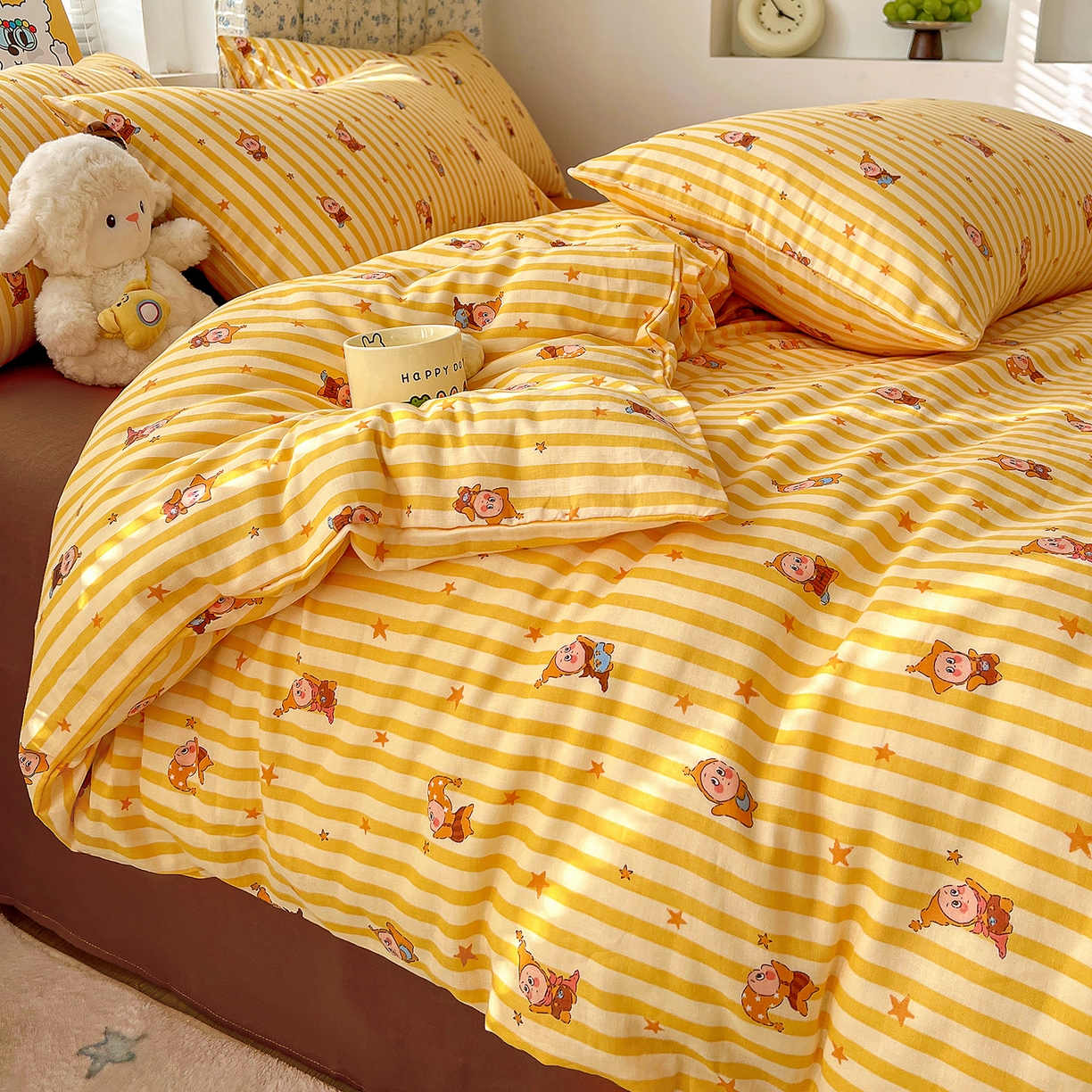 麦伦家居 2026春夏新品全棉有氧双层纱印花系列简约款四件套 条纹星星梦