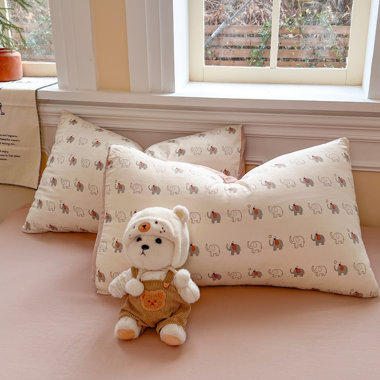 91家纺网 家纺一手货源 找家纺 玉海棠家纺 2026新款古法水洗仿棉云感纱四件套 小象格