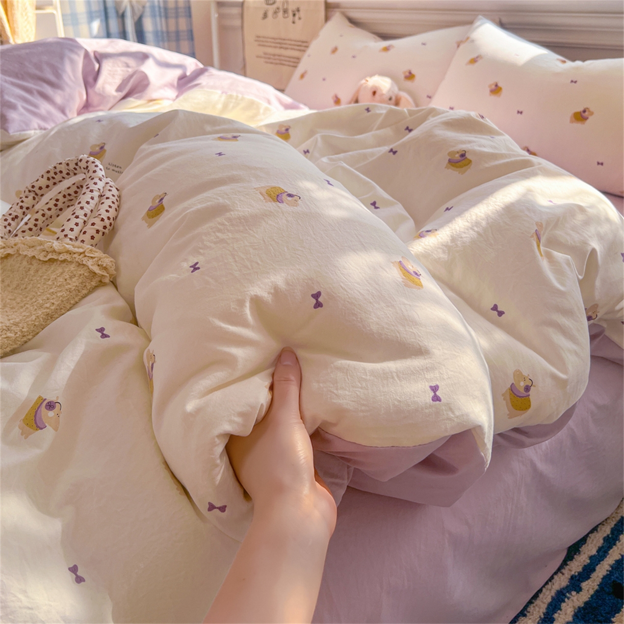 91家纺网 家纺一手货源 找家纺 玉海棠家纺 2026新款古法水洗仿棉云感纱四件套 小夜曲