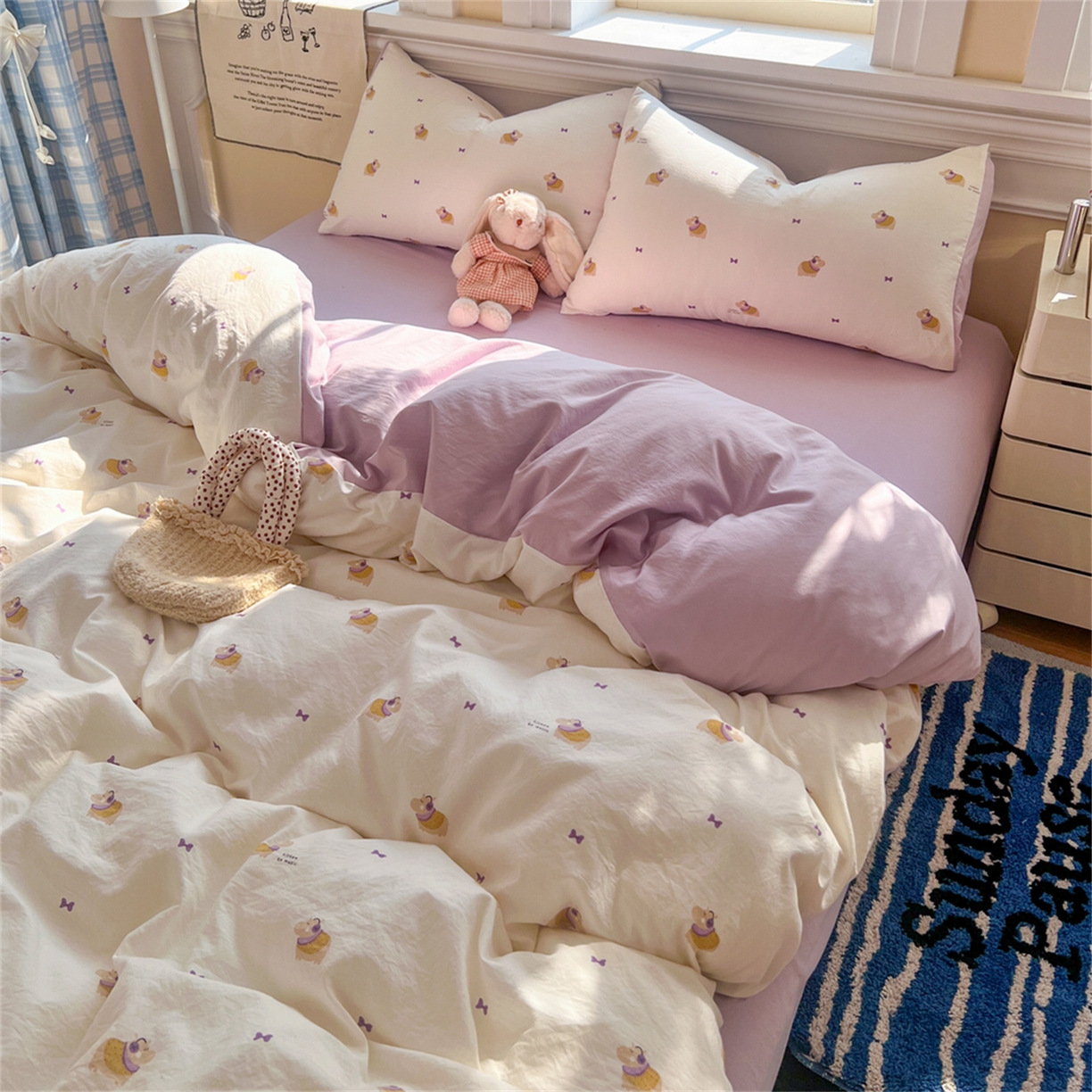 91家纺网 家纺一手货源 找家纺 玉海棠家纺 2026新款古法水洗仿棉云感纱四件套 小夜曲