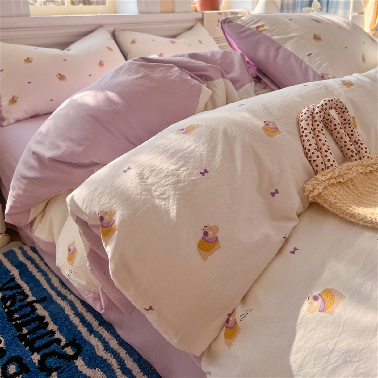 91家纺网 家纺一手货源 找家纺 玉海棠家纺 2026新款古法水洗仿棉云感纱四件套 小夜曲