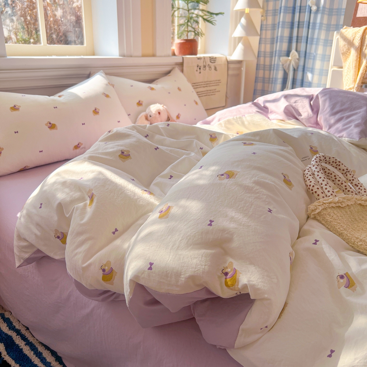 91家纺网 家纺一手货源 找家纺 玉海棠家纺 2026新款古法水洗仿棉云感纱四件套 小夜曲