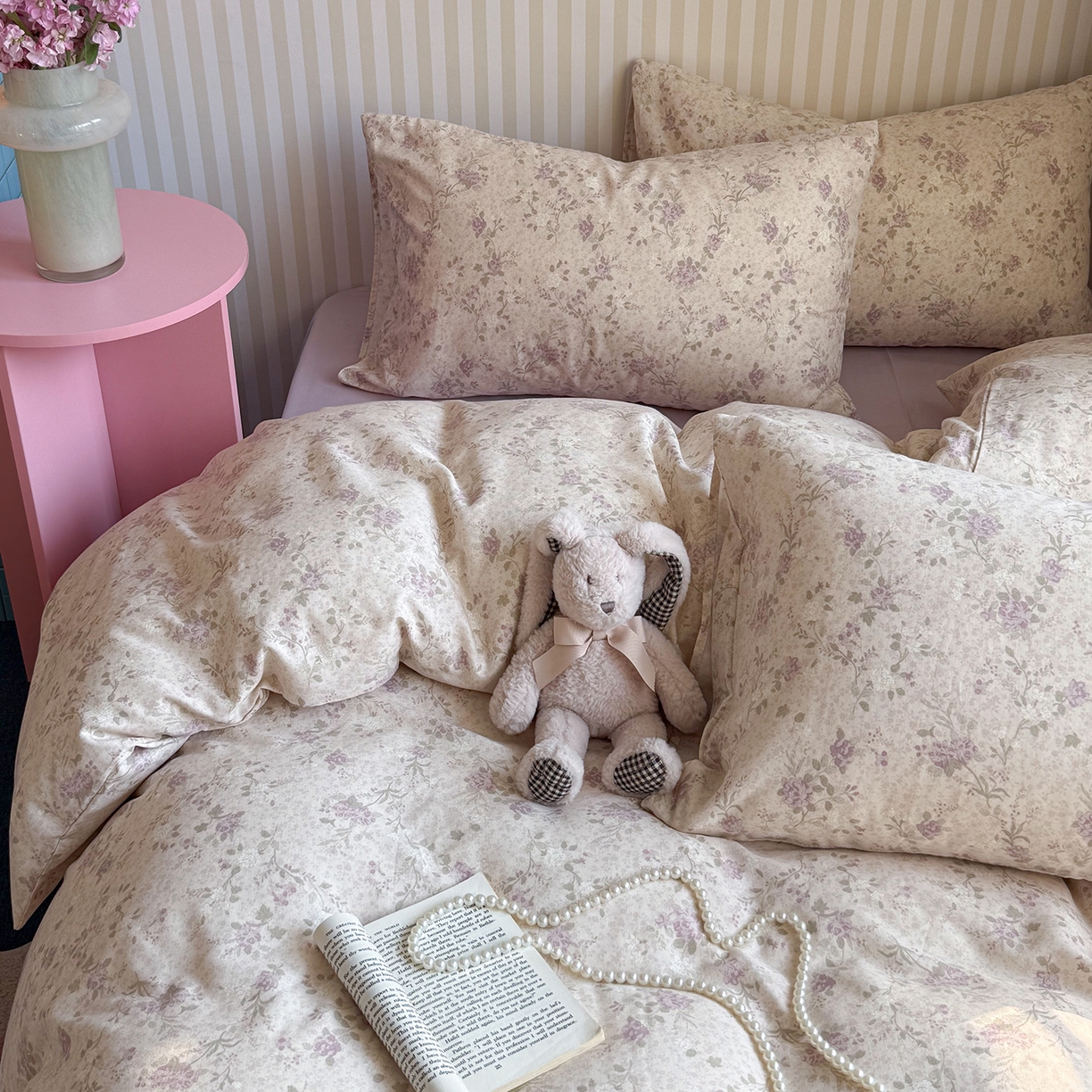 91家纺网 家纺一手货源 找家纺 麦伦家居 2026春夏新品全棉有氧双层纱印花系列简约款四件套 巴黎晚香