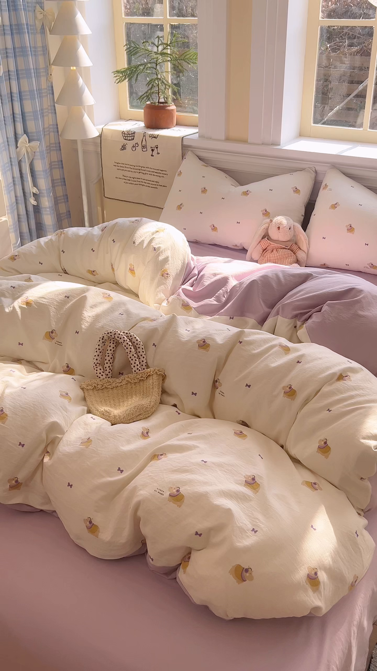 91家纺网 家纺一手货源 找家纺 玉海棠家纺 2026新款古法水洗仿棉云感纱四件套 小夜曲