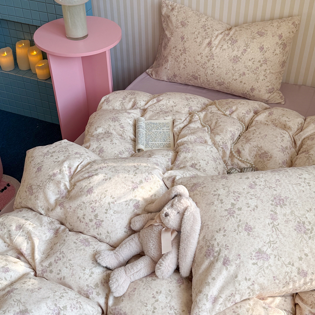 91家纺网 家纺一手货源 找家纺 麦伦家居 2026春夏新品全棉有氧双层纱印花系列简约款四件套 巴黎晚香