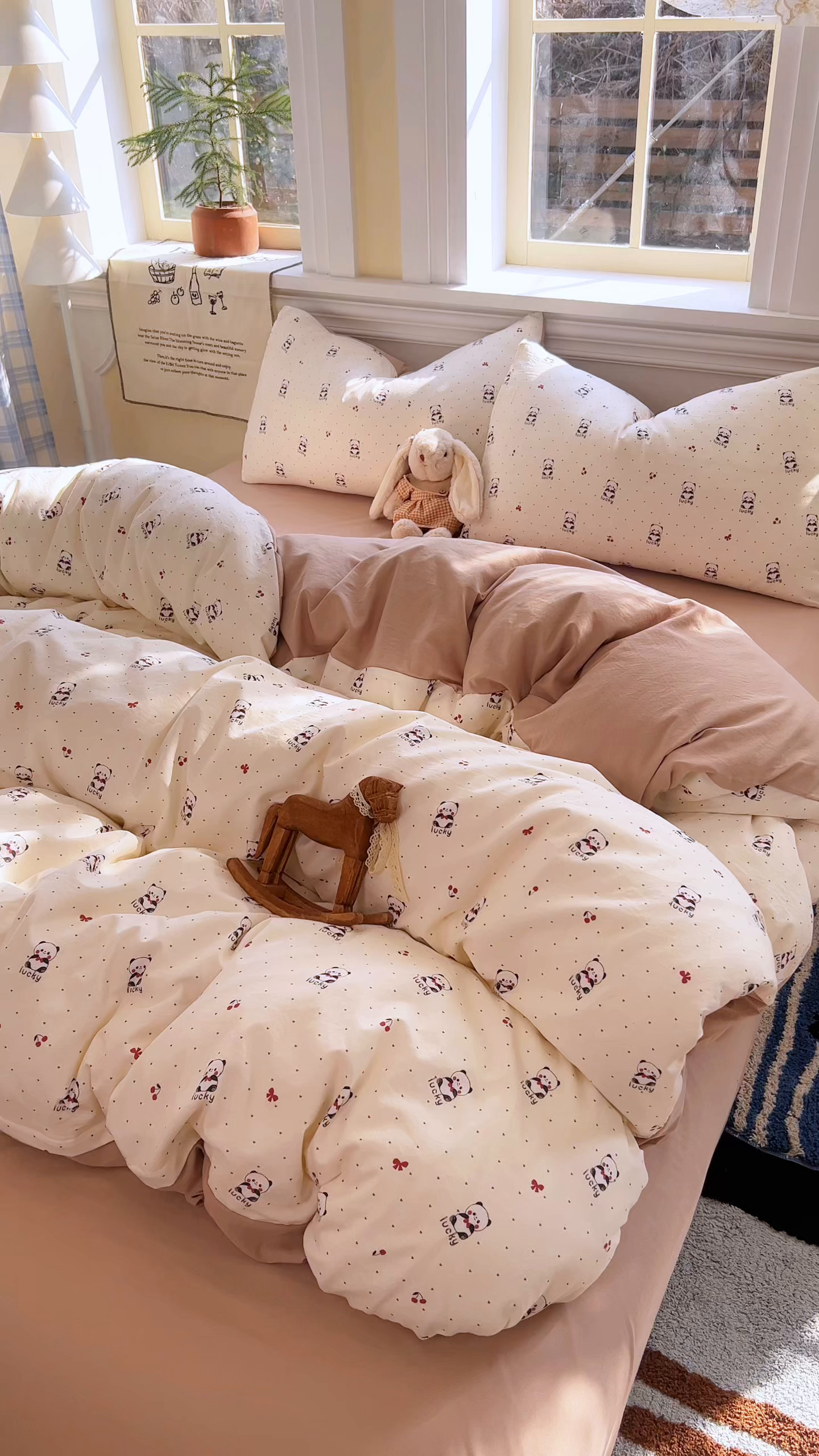 91家纺网 家纺一手货源 找家纺 玉海棠家纺 2026新款古法水洗仿棉云感纱四件套 幸运熊