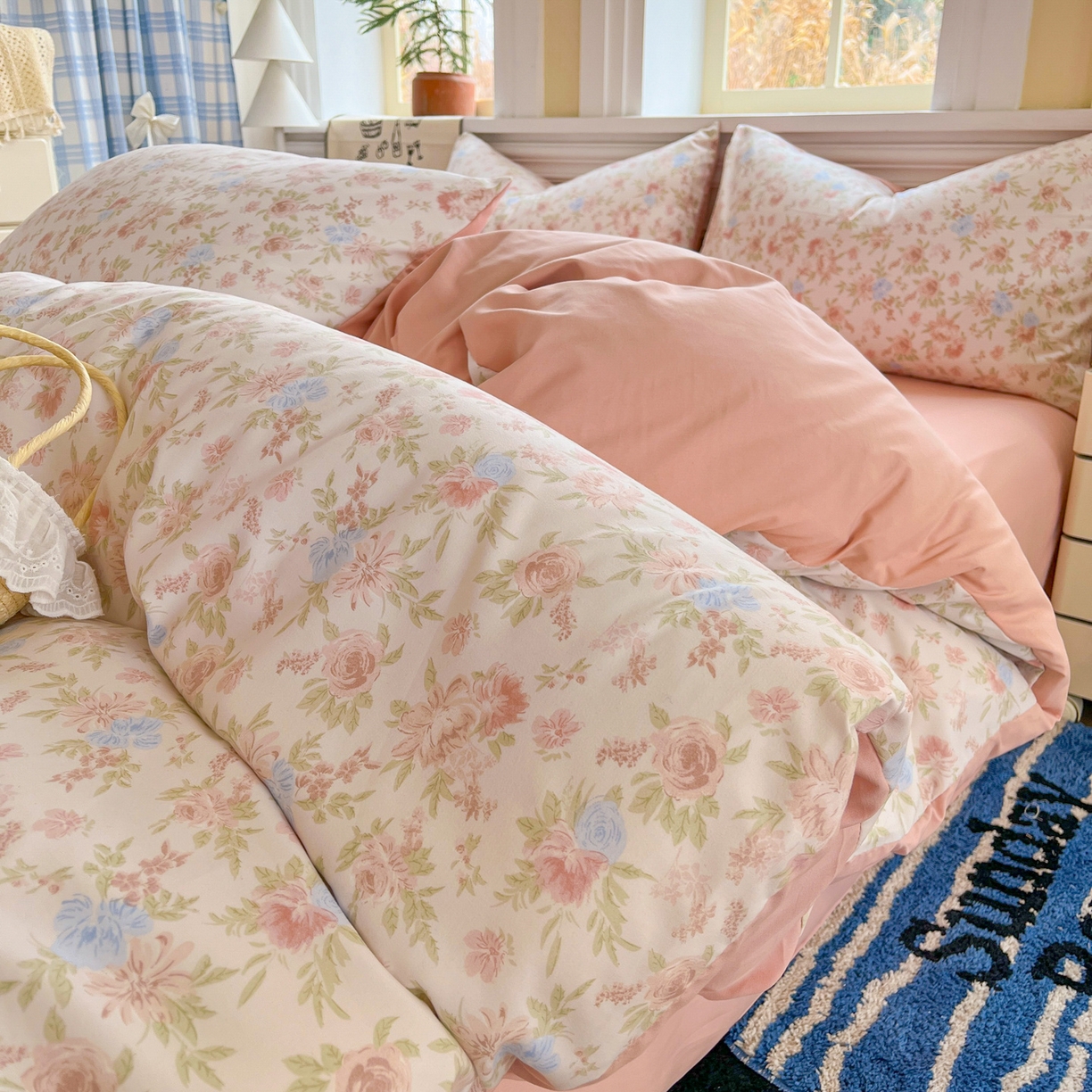 玉海棠家纺 2026新款古法水洗仿棉云感纱四件套 嫣然