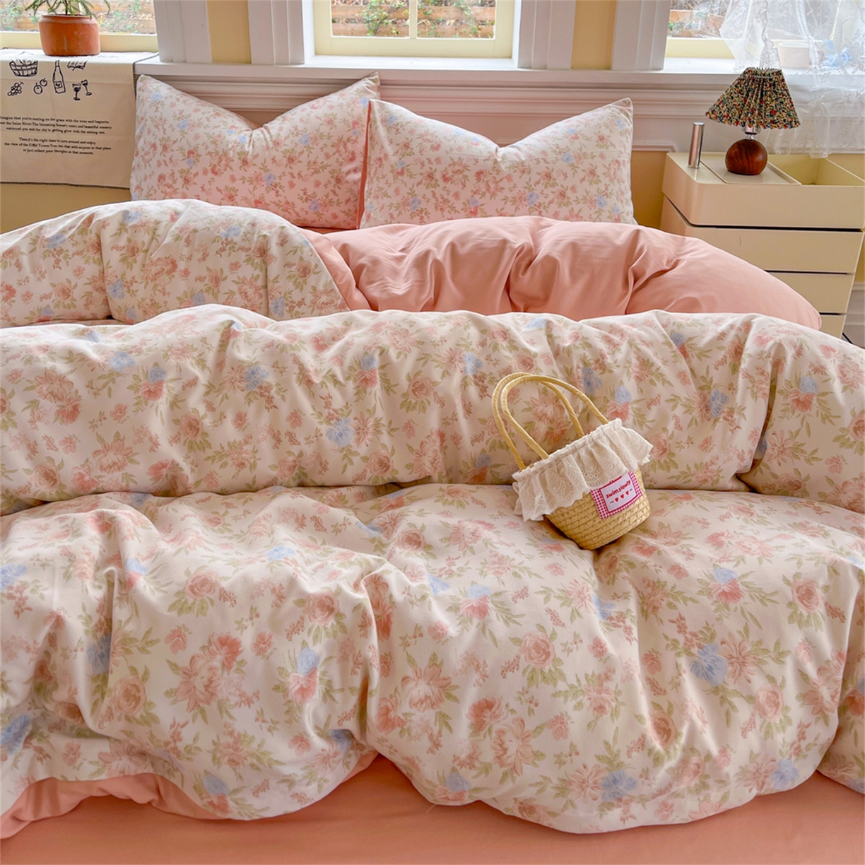 91家纺网 家纺一手货源 找家纺 玉海棠家纺 2026新款古法水洗仿棉云感纱四件套 嫣然