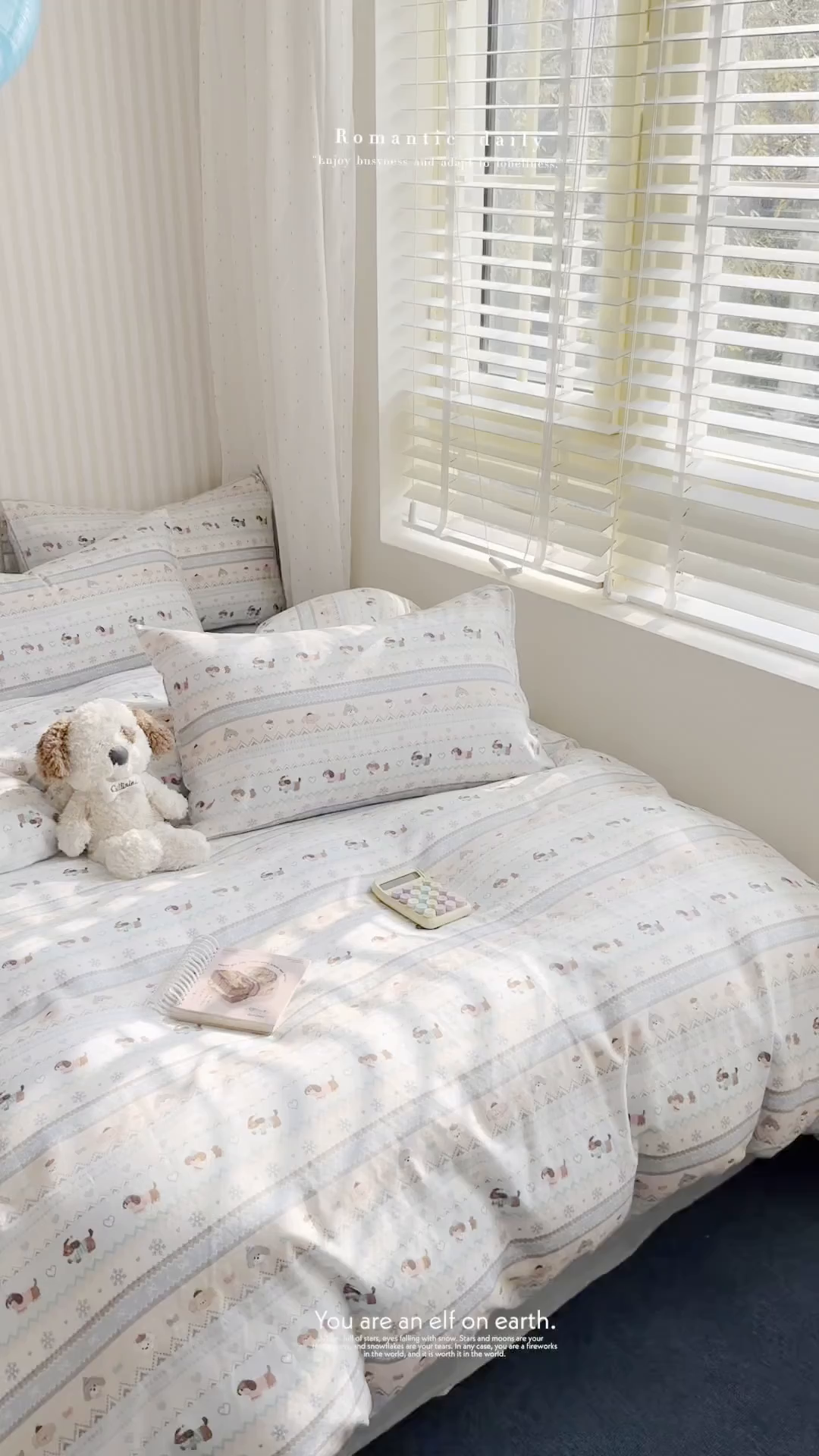 91家纺网 家纺一手货源 找家纺 麦伦家居 2026春夏新品全棉有氧双层纱印花系列简约款四件套 费尔岛狗狗