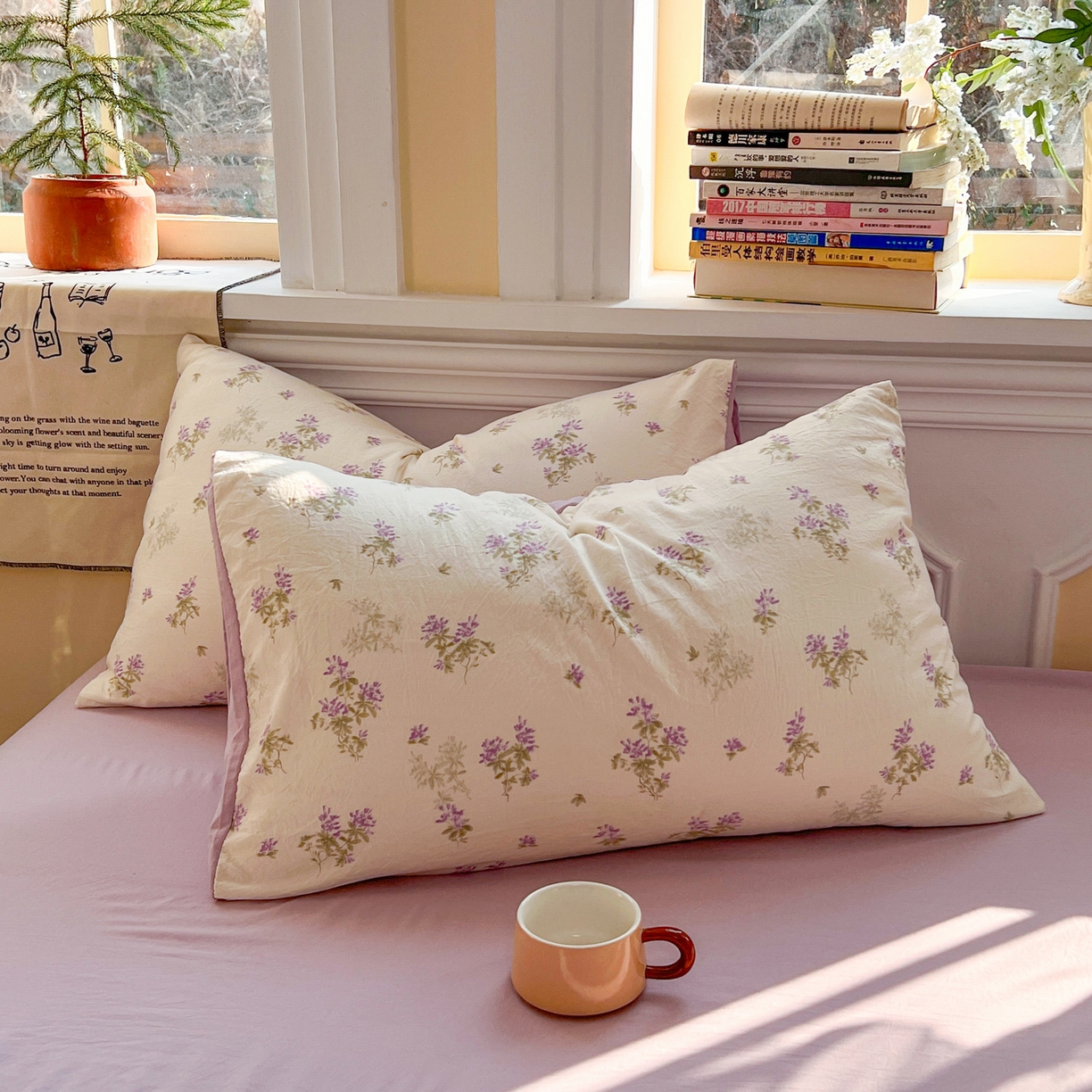 91家纺网 家纺一手货源 找家纺 玉海棠家纺 2026新款古法水洗仿棉云感纱四件套 紫烟