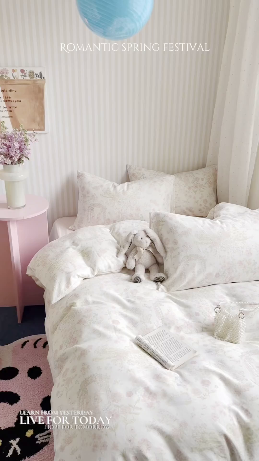 91家纺网 家纺一手货源 找家纺 麦伦家居 2026春夏新品全棉有氧双层纱印花系列简约款四件套 花间兔语