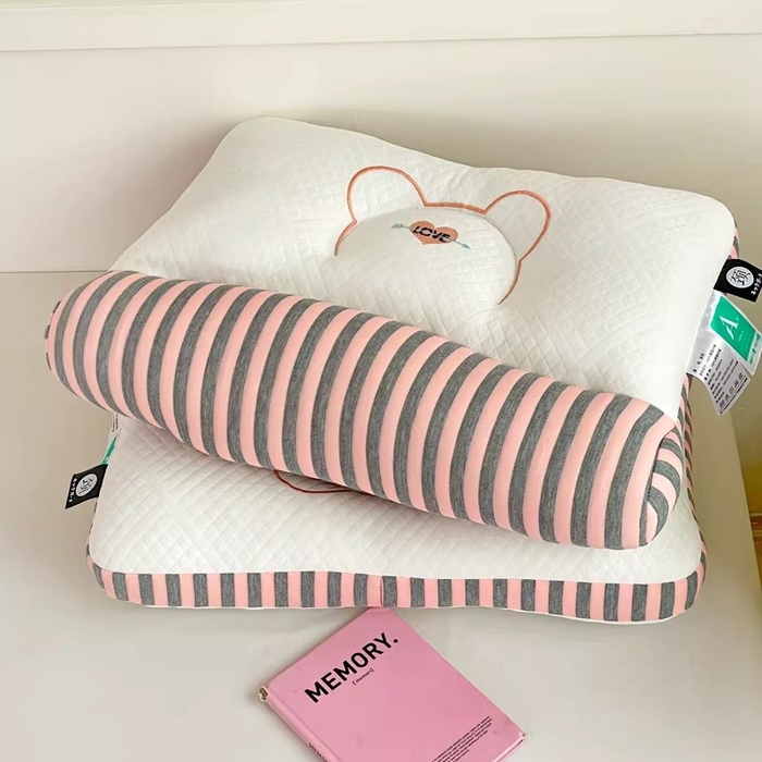 91家纺网 家纺一手货源 找家纺 凡星枕业 2026新款笑脸猫针织棉枕枕头枕芯 反牵引护颈枕-爱情熊粉色-低枕