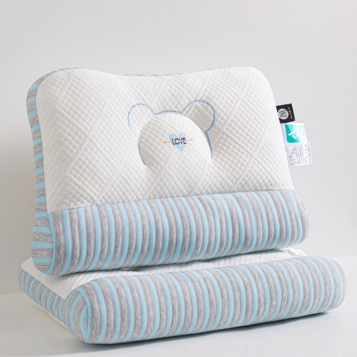 凡星枕业 2026新款笑脸猫针织棉枕枕头枕芯 反牵引护颈枕-爱情熊蓝色-高枕