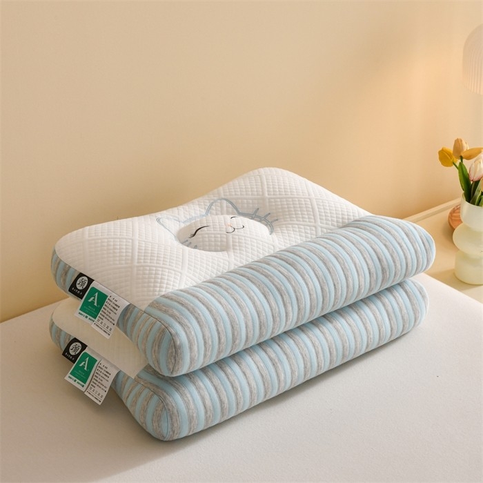 凡星枕业 2026新款笑脸猫针织棉枕枕头枕芯 反牵引护颈枕-笑脸猫蓝色-高枕