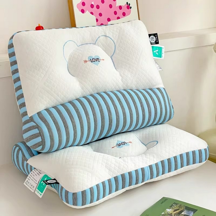 91家纺网 家纺一手货源 找家纺 凡星枕业 2026新款笑脸猫针织棉枕枕头枕芯 反牵引护颈枕-笑脸猫蓝色-高枕