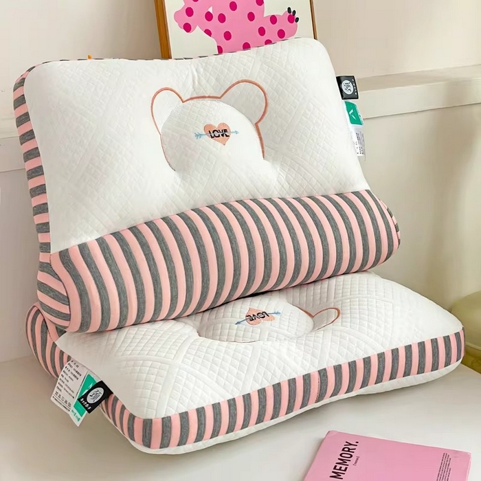 91家纺网 家纺一手货源 找家纺 凡星枕业 2026新款笑脸猫针织棉枕枕头枕芯 反牵引护颈枕-笑脸猫粉色-高枕