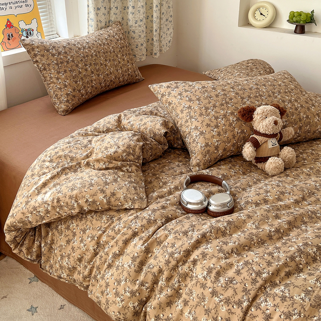 麦伦家居 2026春夏新品全棉有氧双层纱印花系列简约款四件套 美式