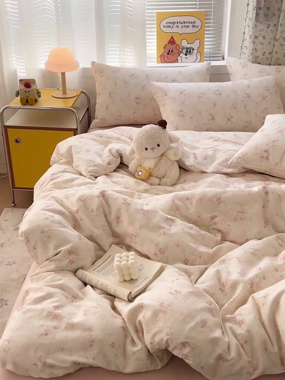 91家纺网 家纺一手货源 找家纺 麦伦家居 2026春夏新品全棉有氧双层纱印花系列简约款四件套 浅梦 米