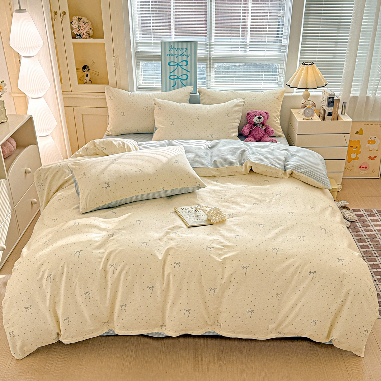 91家纺网 家纺一手货源 找家纺 名品家纺 2026新款100%纯棉四件套系列 波点蝴蝶结