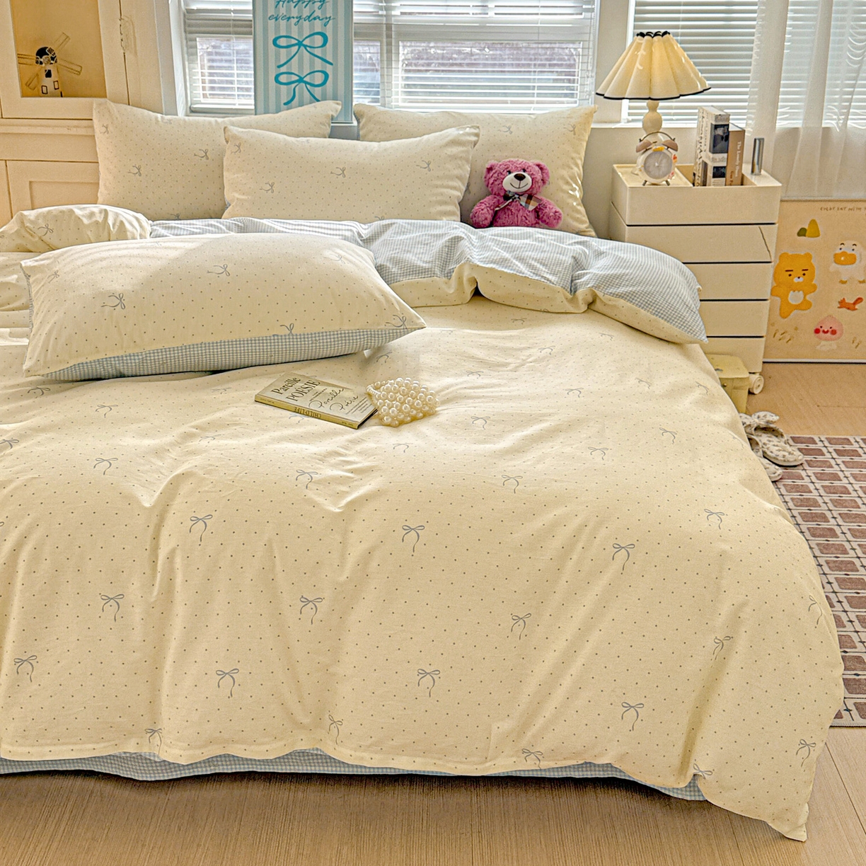 91家纺网 家纺一手货源 找家纺 名品家纺 2026新款100%纯棉四件套系列 波点蝴蝶结