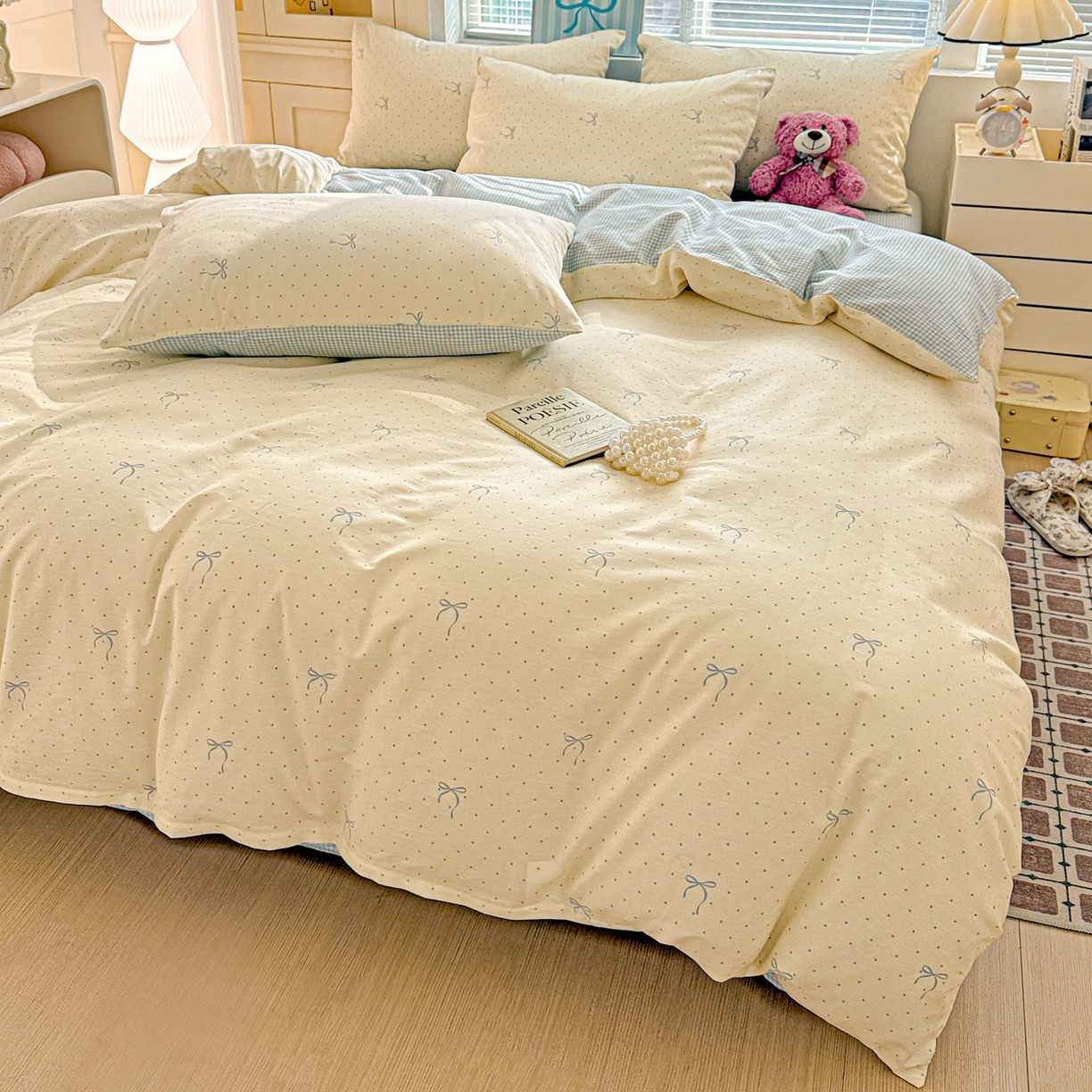 91家纺网 家纺一手货源 找家纺 名品家纺 2026新款100%纯棉四件套系列 波点蝴蝶结