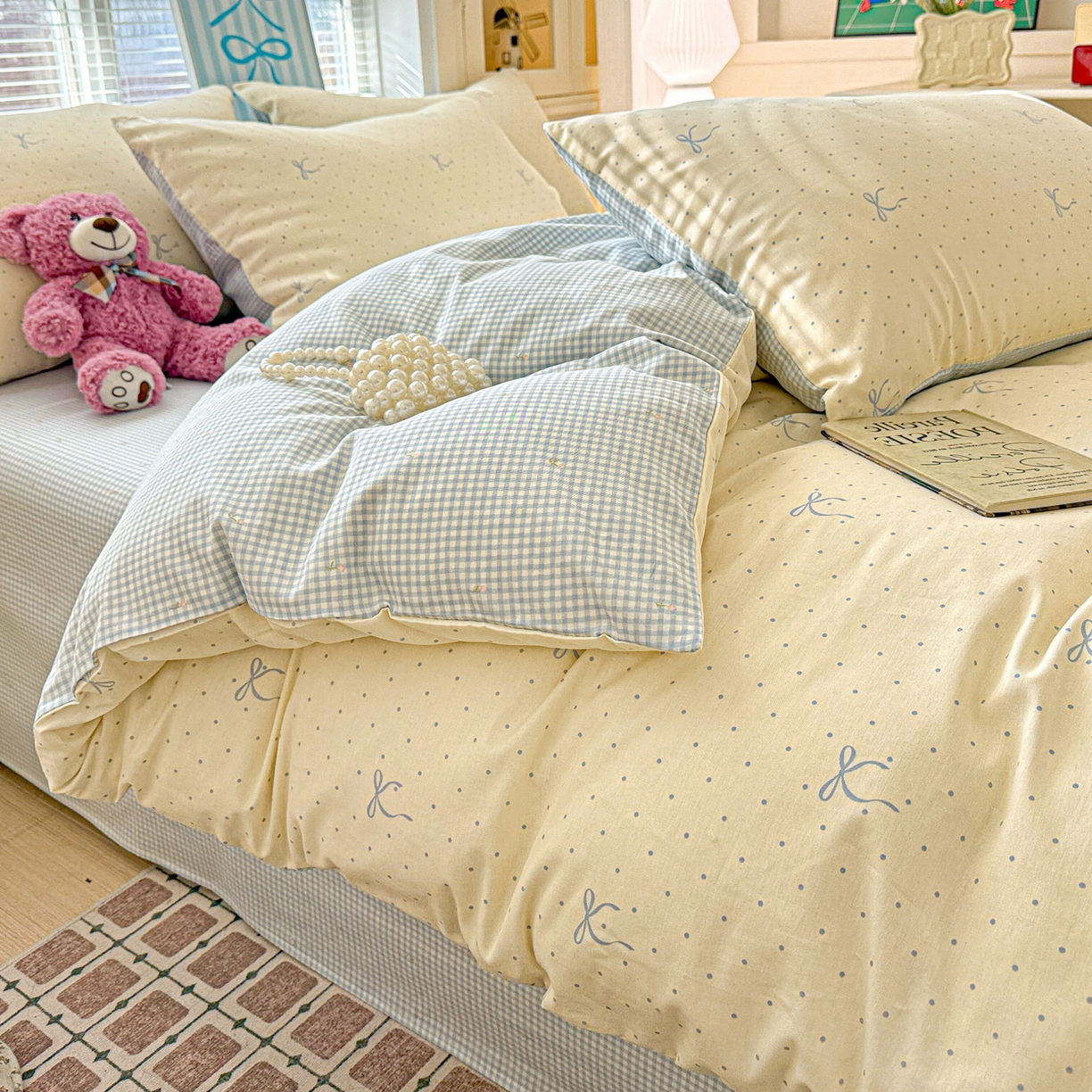 91家纺网 家纺一手货源 找家纺 名品家纺 2026新款100%纯棉四件套系列 波点蝴蝶结