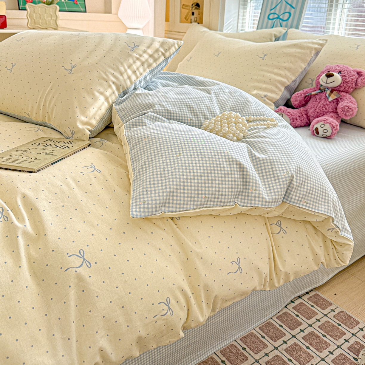 91家纺网 家纺一手货源 找家纺 名品家纺 2026新款100%纯棉四件套系列 波点蝴蝶结