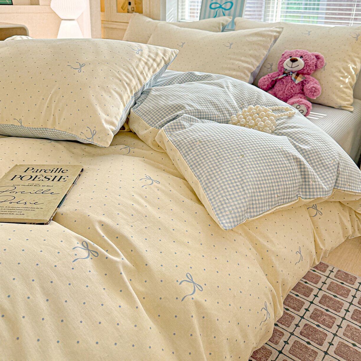 91家纺网 家纺一手货源 找家纺 名品家纺 2026新款100%纯棉四件套系列 波点蝴蝶结