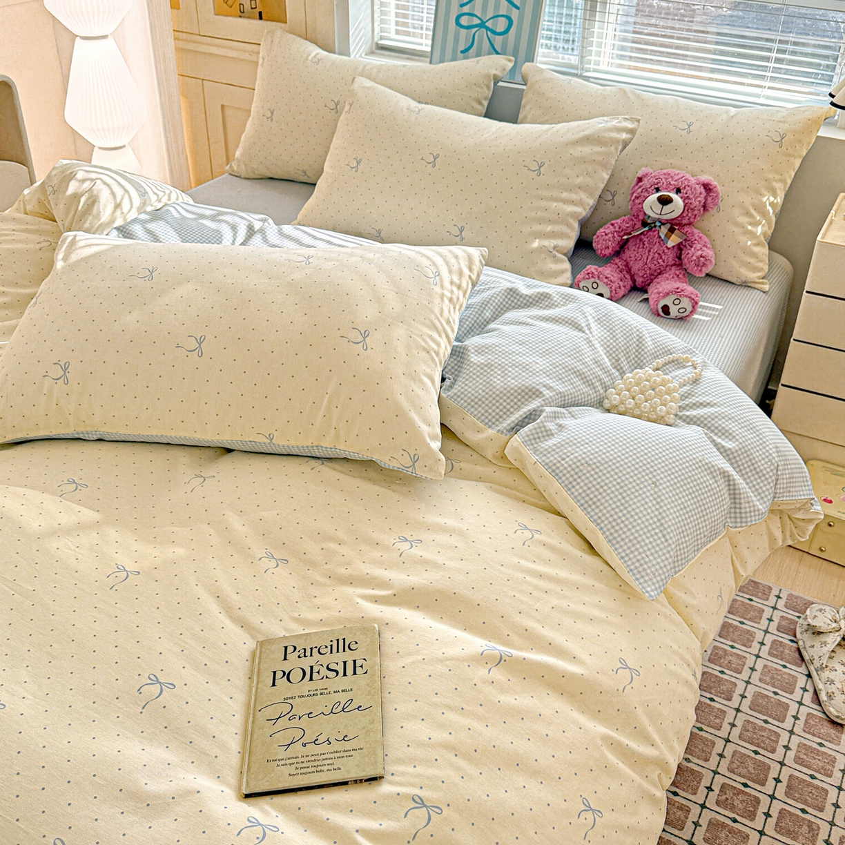 91家纺网 家纺一手货源 找家纺 名品家纺 2026新款100%纯棉四件套系列 波点蝴蝶结