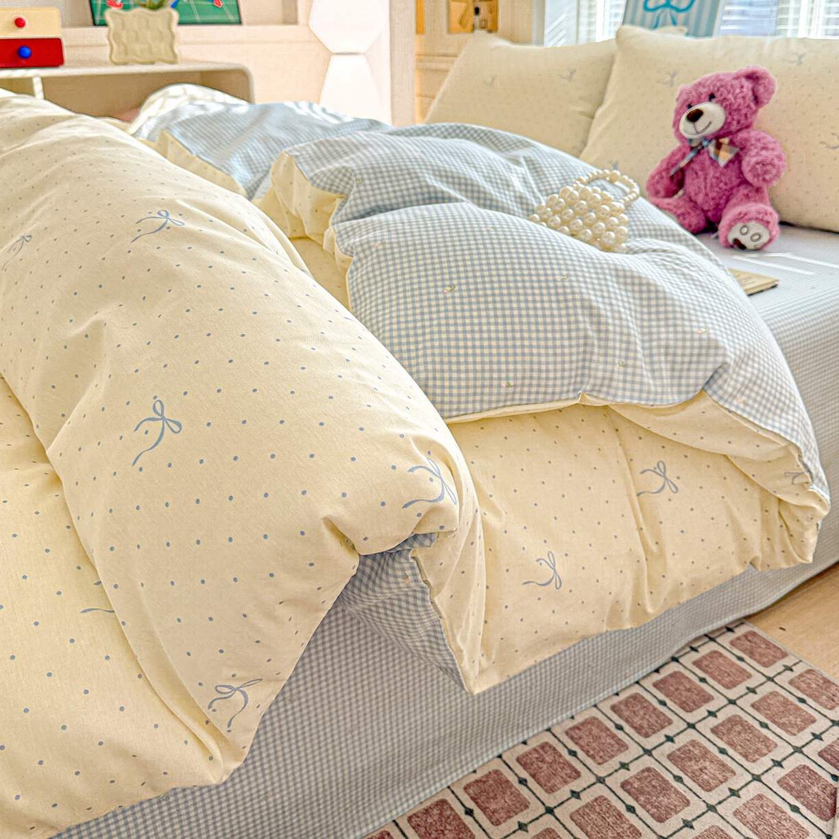 91家纺网 家纺一手货源 找家纺 名品家纺 2026新款100%纯棉四件套系列 波点蝴蝶结