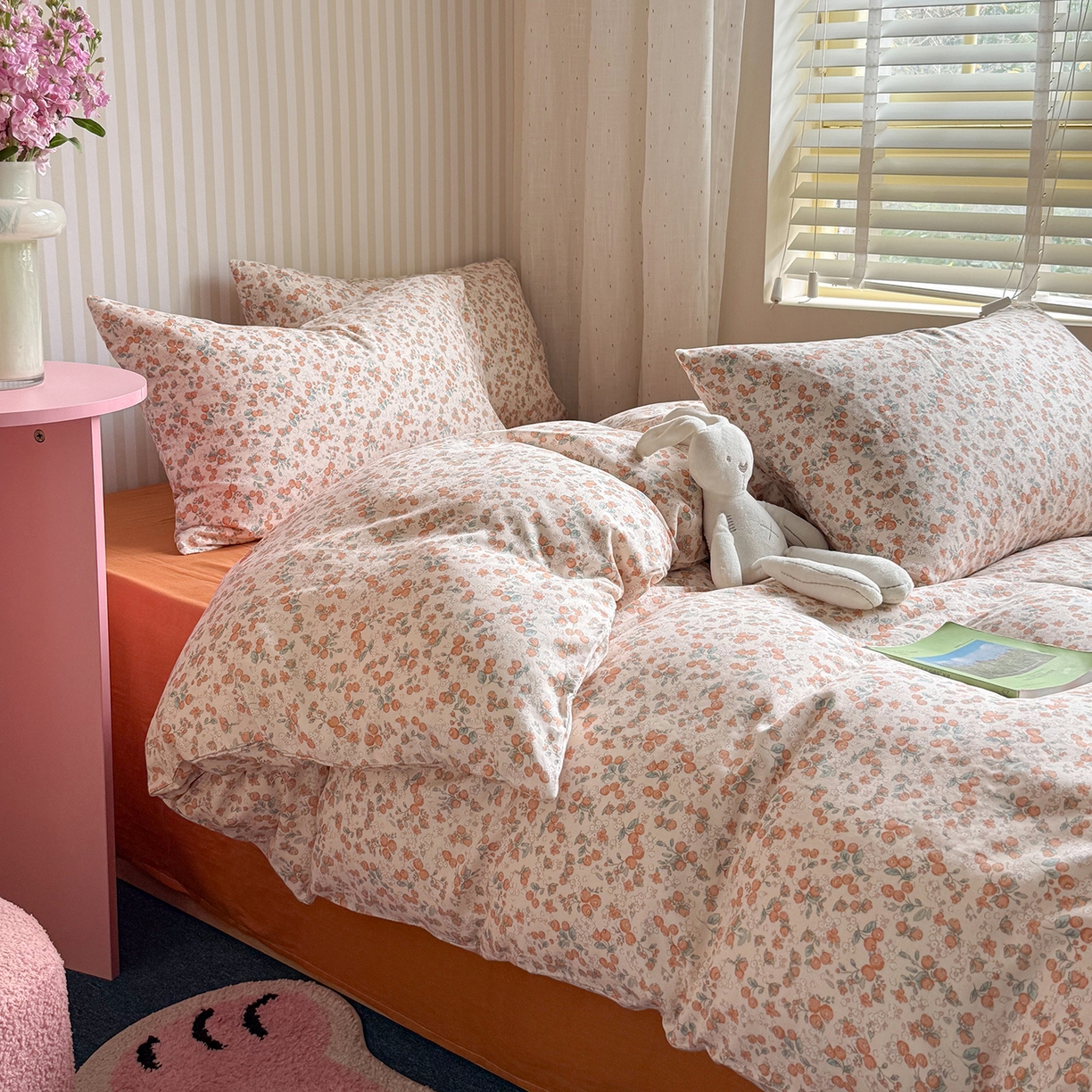 麦伦家居 2026春夏新品全棉有氧双层纱印花系列简约款四件套 柿柿如意