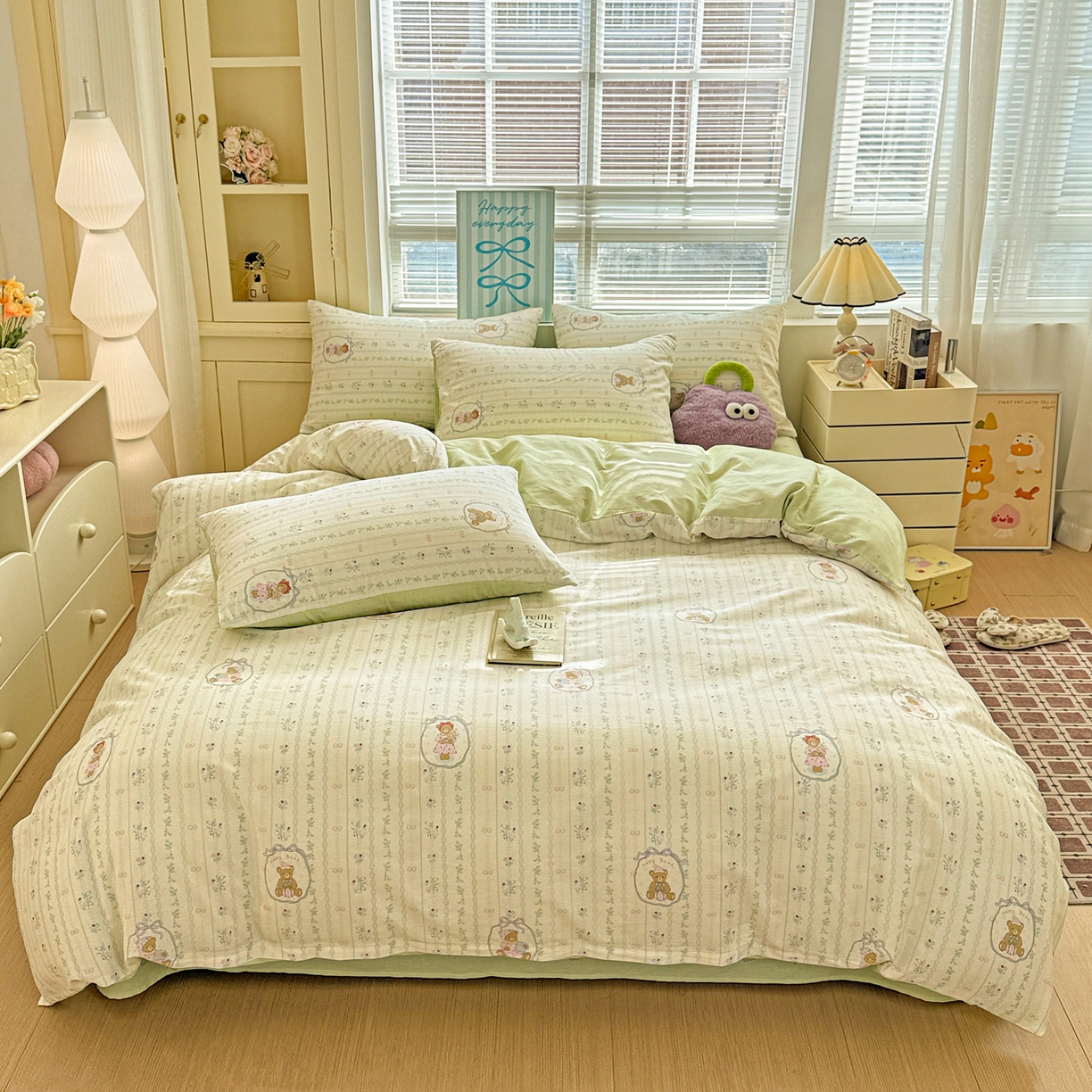 91家纺网 家纺一手货源 找家纺 名品家纺 2026新款100%纯棉四件套系列 提供买家秀 春日小熊