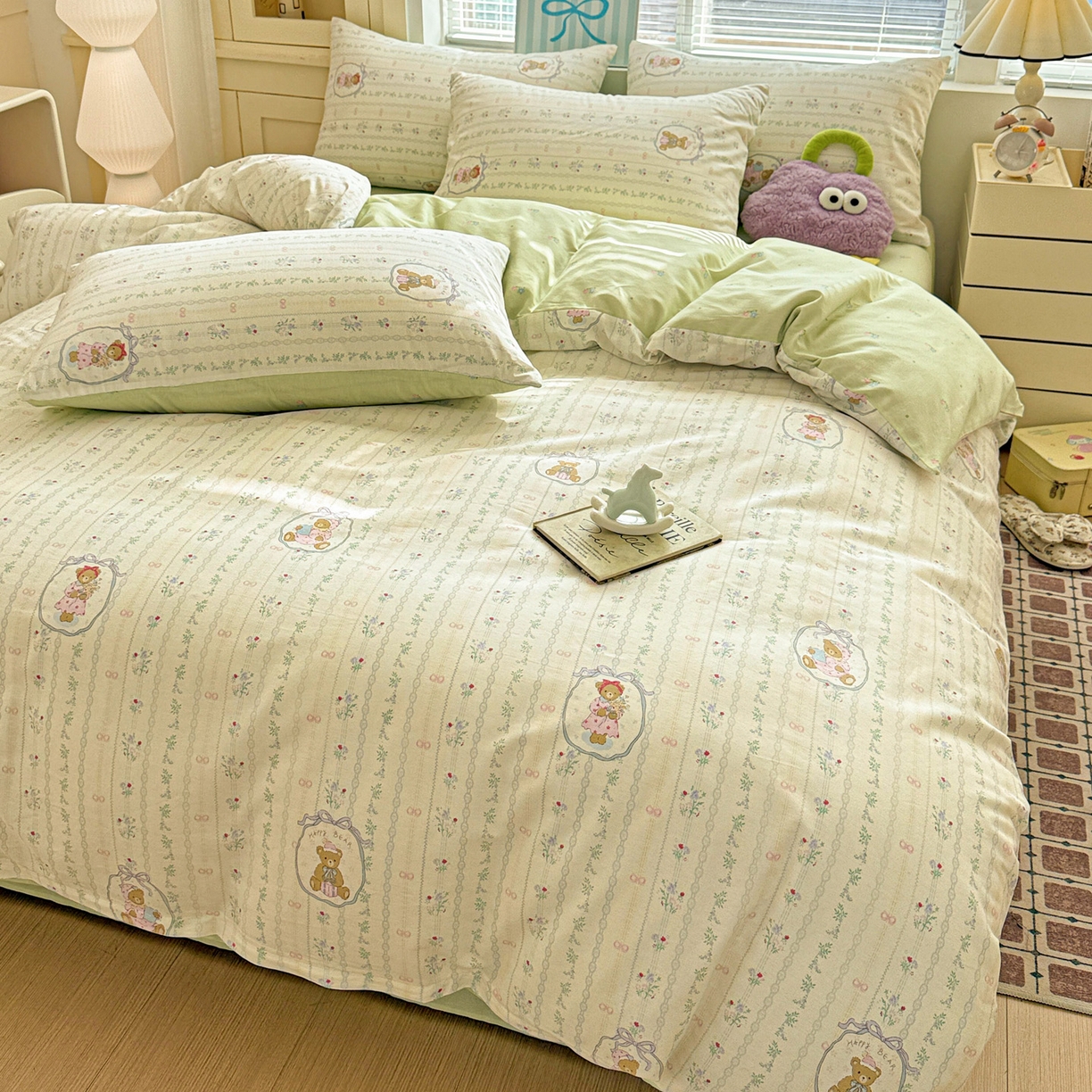 91家纺网 家纺一手货源 找家纺 名品家纺 2026新款100%纯棉四件套系列 提供买家秀 春日小熊