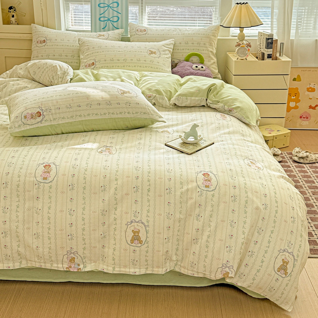 91家纺网 家纺一手货源 找家纺 名品家纺 2026新款100%纯棉四件套系列 提供买家秀 春日小熊